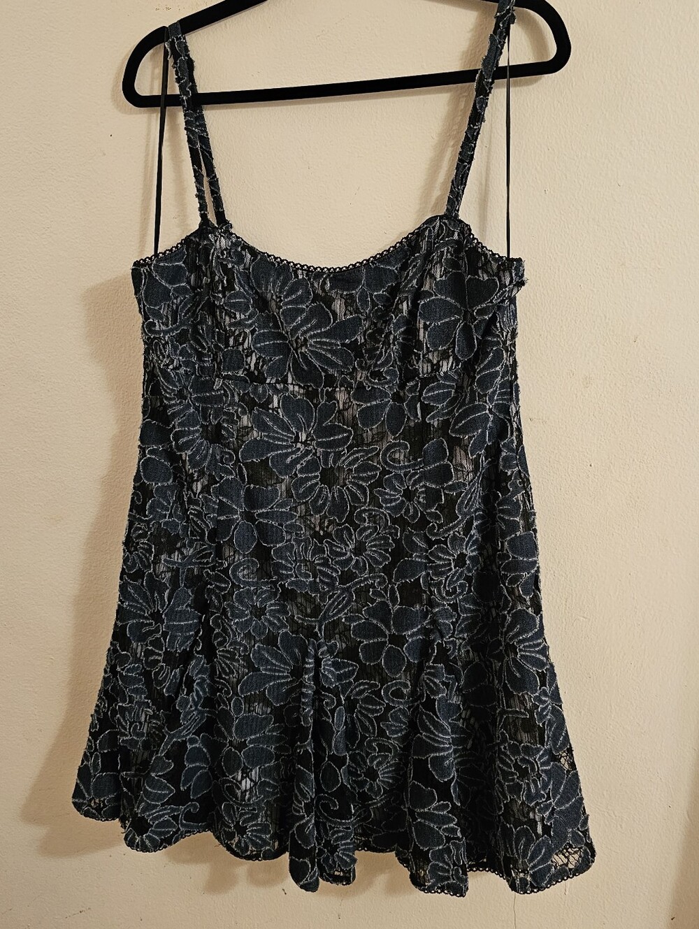 Steve Madden Navy Blue Denim Lace Floral Slip Dress